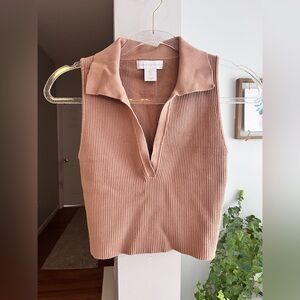 HOUSE OF HARLOW Tan Ribbed Collard Crop Top